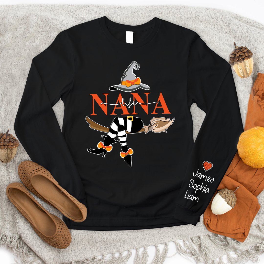 Custom Nana Life Halloween Longsleeve With Kids, Grandma Gift TH Longsleeve