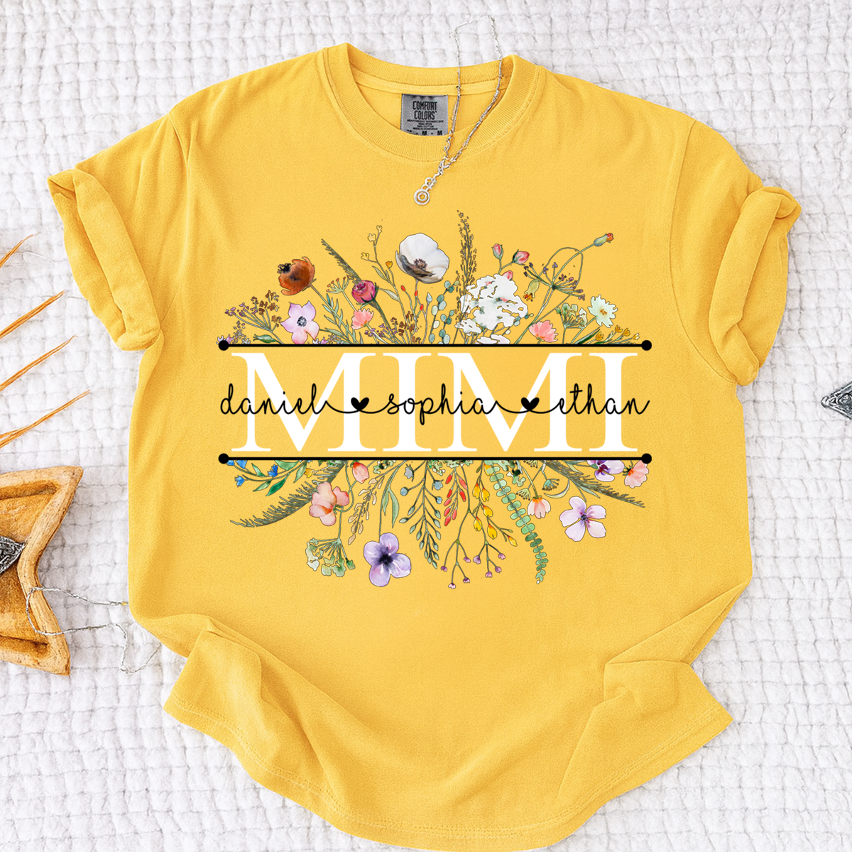 Comfort Colors Personalized Grandma Monogram Shirt, Custom Family Names Floral T-Shirt