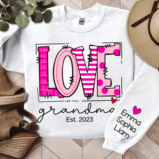 Love Pink Valentine Grandma Life Sweatshirt, Custom Grandma And Kids, Grandma Gift TH Sweatshirt