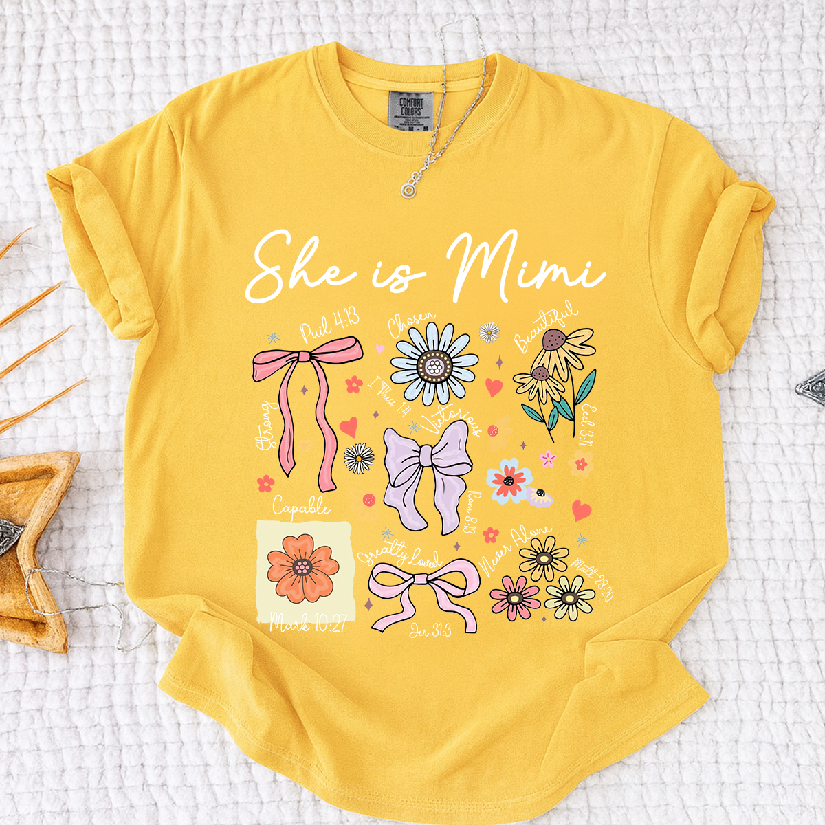 Comfort Colors Personalized Mimi Shirt She Is Mimi Quote with Floral Timeline Family Tee