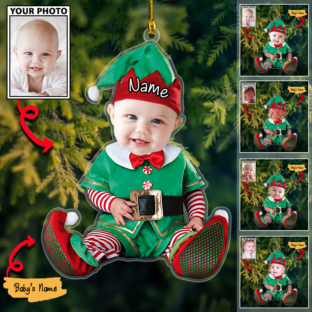 Custom Baby Photo Ornaments with Names, Personalized Christmas Ornaments