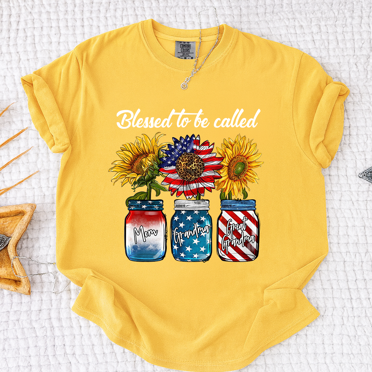 Comfort Colors Personalized Blessed to be Called Shirt, Custom Names with Sunflower and Patriotic Jar Design