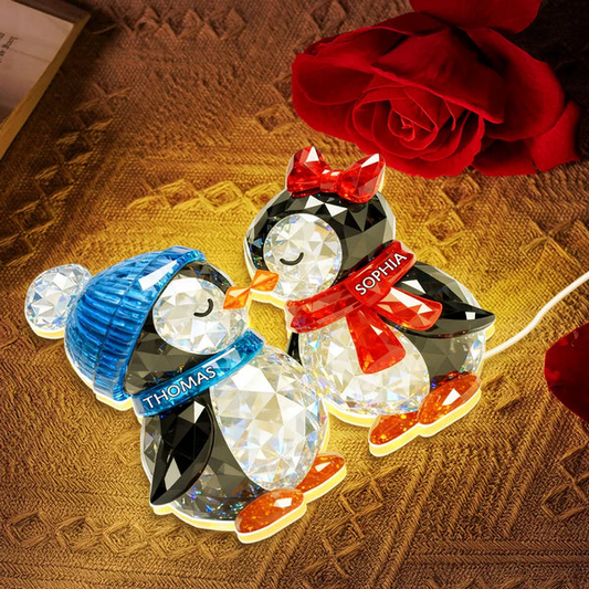 Custom Penguin Couple Acrylic Light Box with cozy atmosphere lighting, cute bedside lamp and unforgettable personalized gift for him or her Light Box