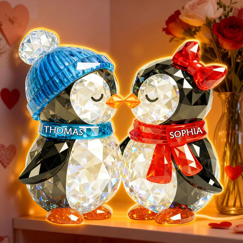 Custom Penguin Couple Acrylic Light Box with cozy atmosphere lighting, cute bedside lamp and unforgettable personalized gift for him or her Light Box