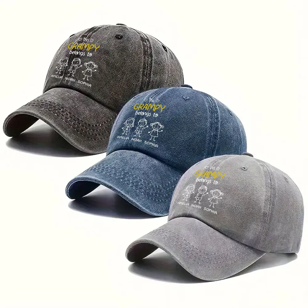 This Grandpa Belongs To Us - Personalized Custom Vintage Washed Denim Cap