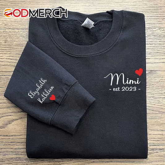 Mimi Est Grandkids Heart Embroidered Sweatshirt