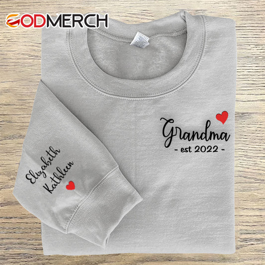 Grandma Est Grandkids Heart Embroidered Sweatshirt