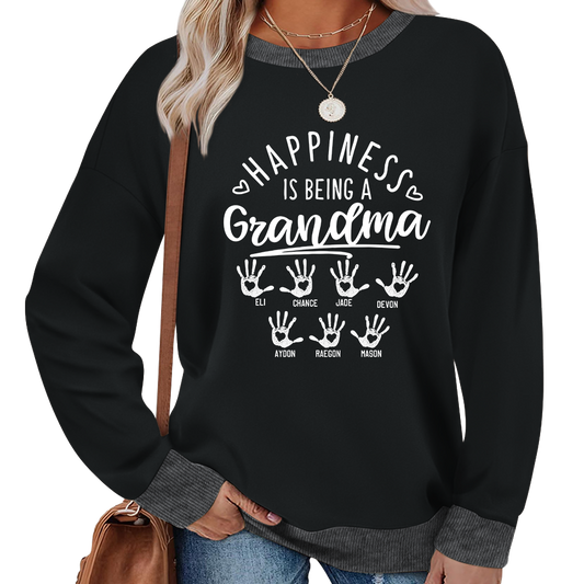 Personalized Grandma Sweatshirt – Happiness Is Being a Grandma with Kids’ Names & Handprints