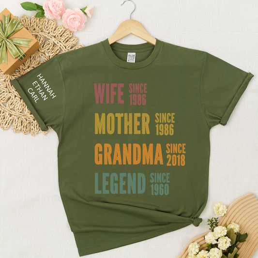 Personalized Wife Mother Grandma Legend Shirt, Custom Family Since Year Design, Unique Gift for Moms and Grandmas, Casual Navy Graphic Tee
