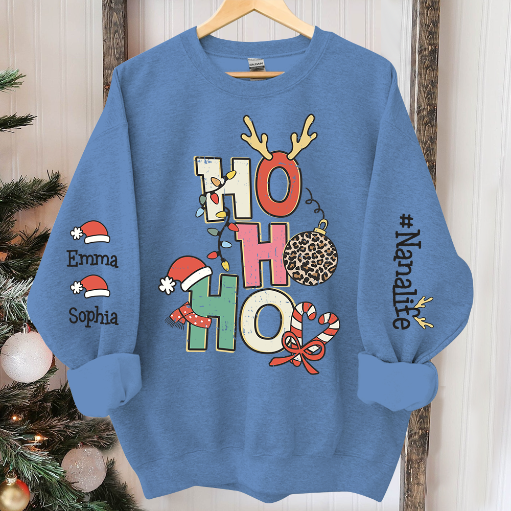 Retro Ho Ho Ho Christmas Sweatshirt, Custom Nana And Kids, Grandma Gift TH Sweatshirt