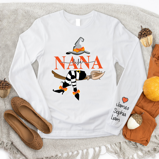 Custom Nana Life Halloween Longsleeve With Kids, Grandma Gift TH Longsleeve