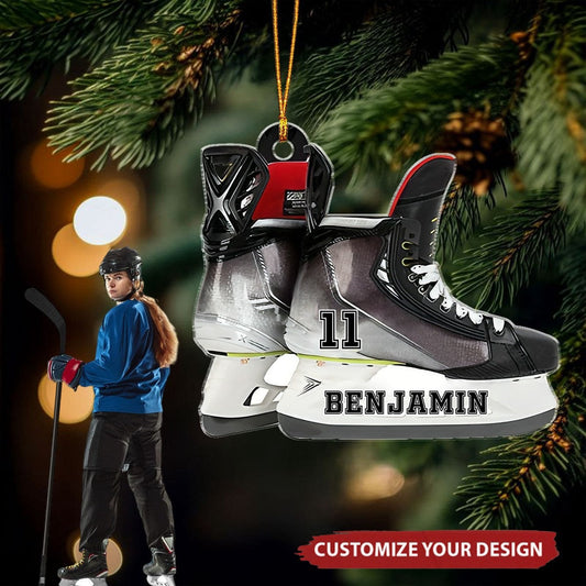 Personalized Ice Hockey Ornament – Custom Name, Number & Color Skates Christmas Decoration Gift for Hockey Lovers 2025 Ornament