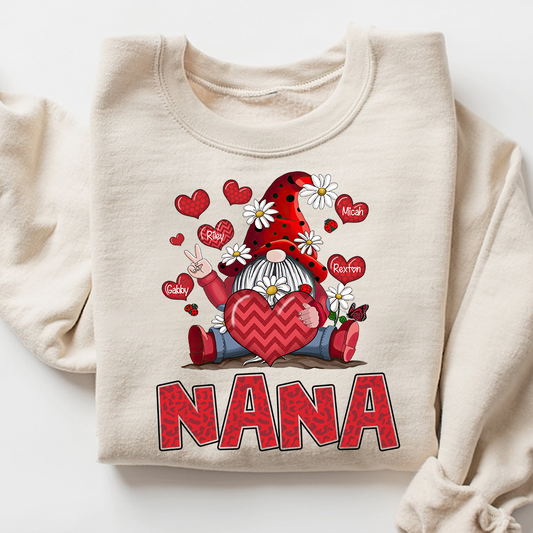 Nana Valentine Sweatshirt with Gnome Heart Design, Cute Family Love Crewneck