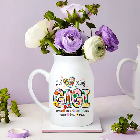 I Love Being Grandma And Kid - Custom Home Decoration Flower Vase According To Family Requirements - Warm Gift For Mother's Day, Ceramic Flower Vase