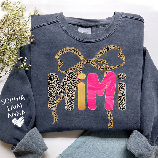 Custom Coquette Leopard Mimi Sweatshirt, Gift for Grandma And Grandchild