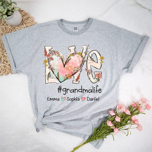 Custom Love Grandma Life Flower Mother's Day T-Shirt