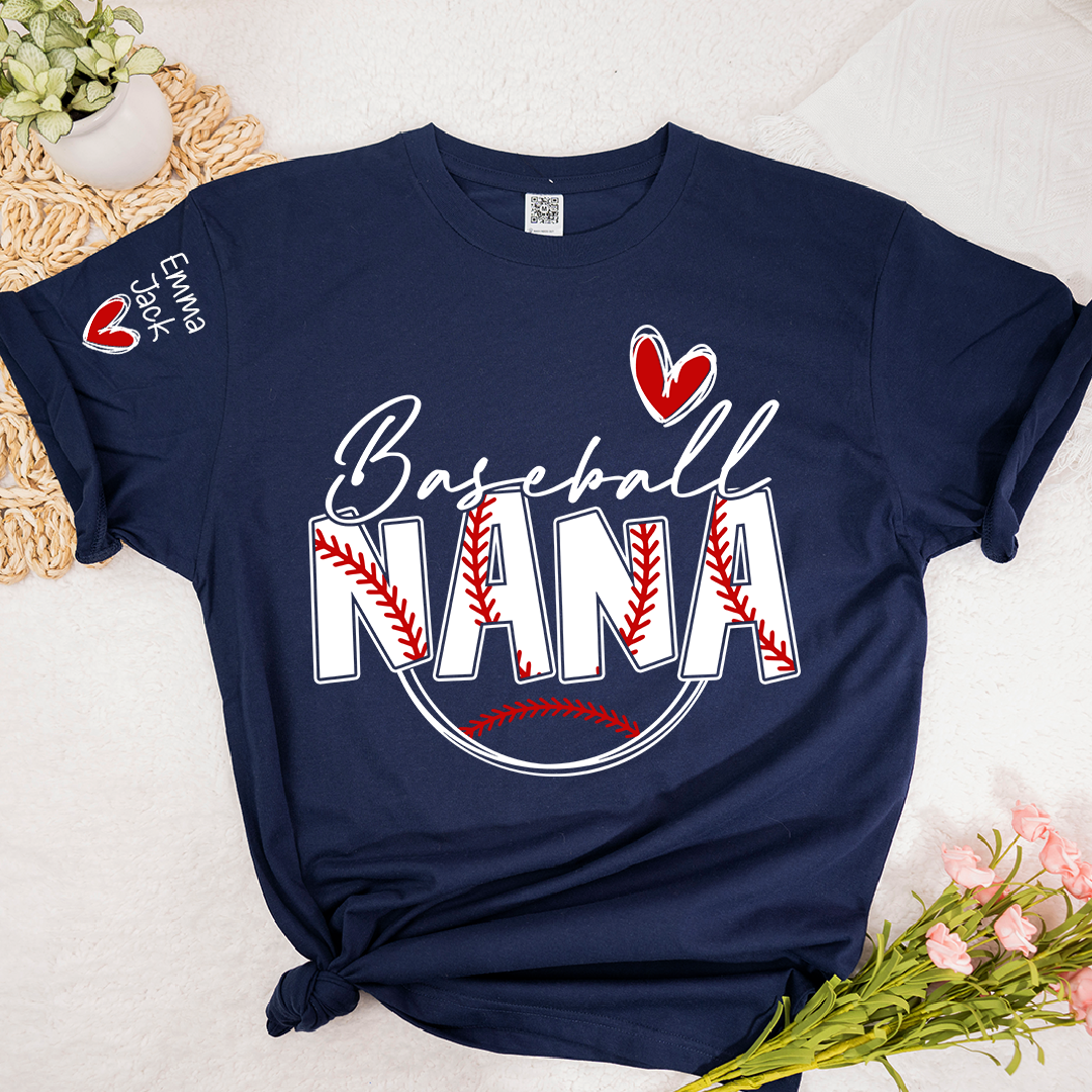 Personalized Baseball Nana T-Shirt, Custom Nana Tee for Proud Baseball Grandma, Give Grandma And Kids