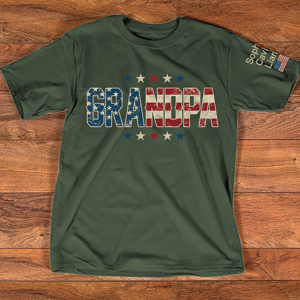 Grandpa Patriotic Shirt, Personalized Grandpa T-Shirt with American Flag Design and Custom Names