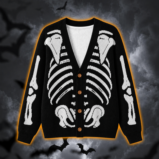 Skeleton Halloween Cardigan, Gothic Rib Cage Knitted Sweater, Black and White Bone Cardigan, Spooky Skeleton Halloween Outfit