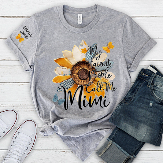 My Favorite People Call Me Mimi Shirt, Personalized Mimi T-Shirt with Sunflower Patchwork and Custom Names