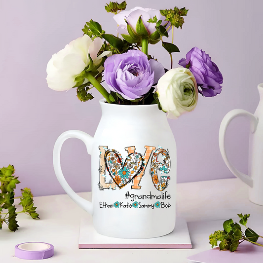 Love Grandma And Kid - Custom Home Decoration Flower Vase According To Family Requirements - Warm Gift For Mother's Day, Ceramic Flower Vase
