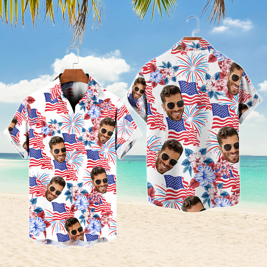 Custom Patriotic Hawaiian Shirts, Personalized Independence Day Hawaiian Shirts, Shirts for Men, Dad, Grandpa, Independence Day Gifts