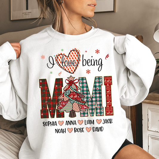 Personalized I Love Being Mimi Christmas Sweatshirt, Customized Gifts for Grandma and Grandchild