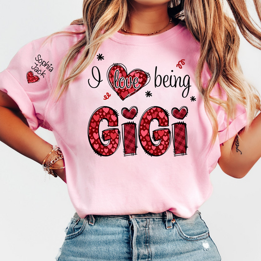 Gigi Valentine T-Shirt, I Love Being Gigi Heart Design Tee, For Gift Grandma And Kids