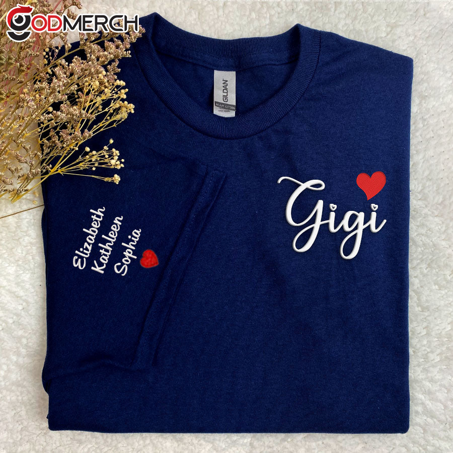 Personalized Gigi Heart Embroidered T-shirt