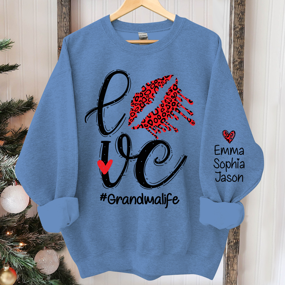 Love Lips Grandma Life Sweatshirt, Custom Grandma And Kids Christmas, Grandma Gift TH Sweatshirt