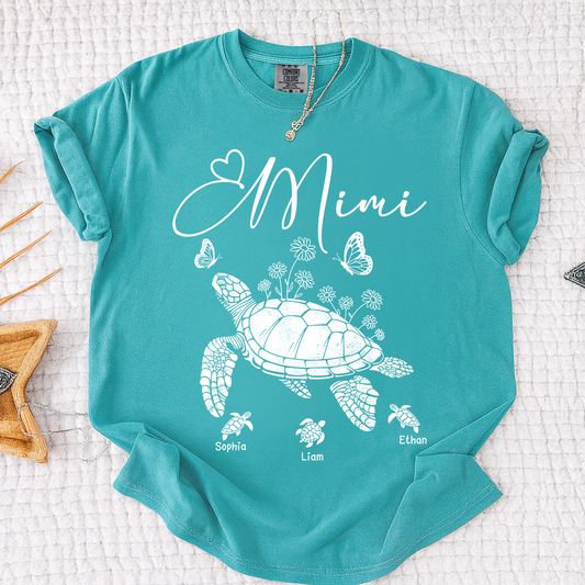 Comfort Colors® Personalized Mimi Shirt featuring A Turtle, Grandma And Grandchildren, A unique Gift For Grandma And Family