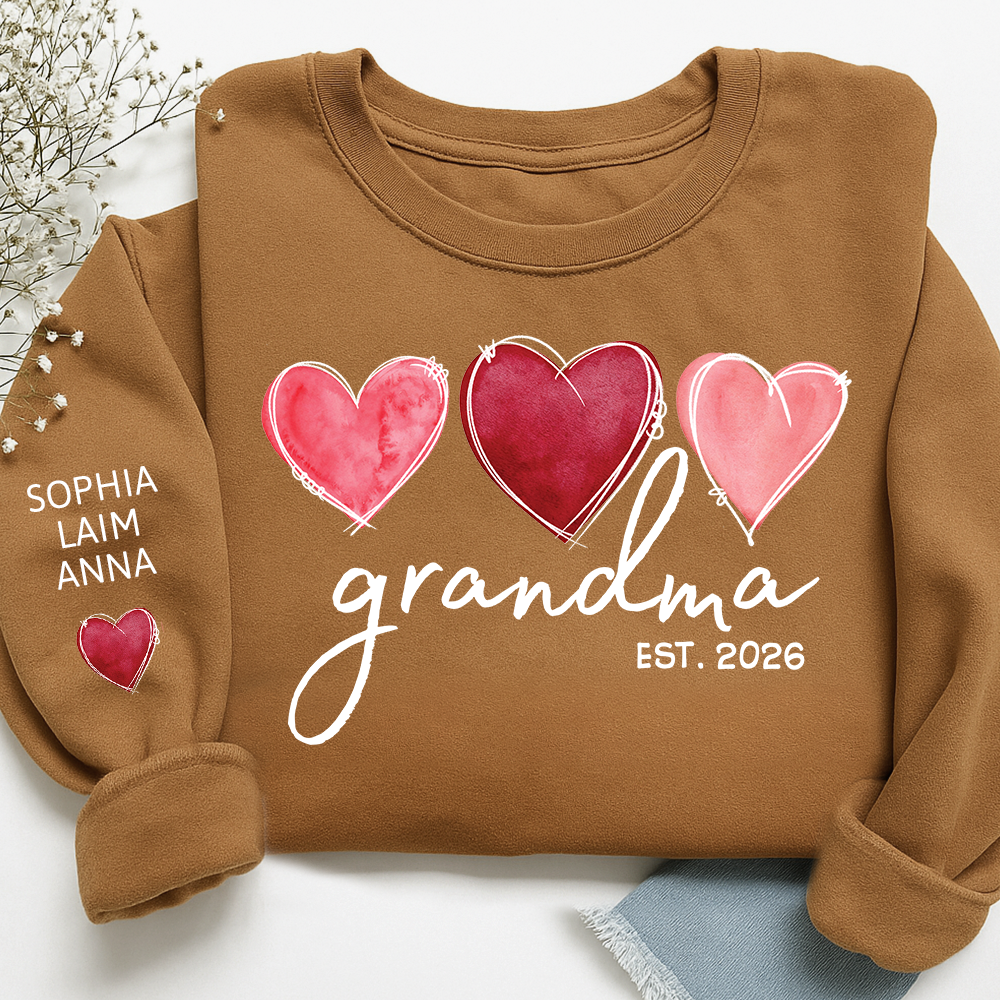 Custom Grandma Valentine Sweatshirt, Heart Valentine Gifts For Grandma And Kids
