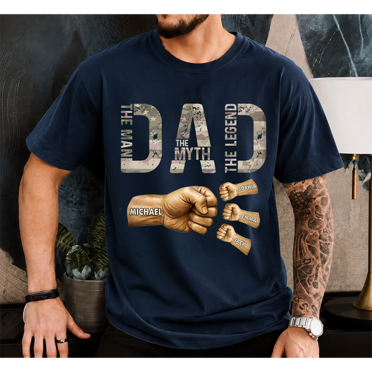Dad The Man The Myth The Legend T-Shirt – Personalized Custom Kids Names Gift for Father Papa Birthday Fathers Day