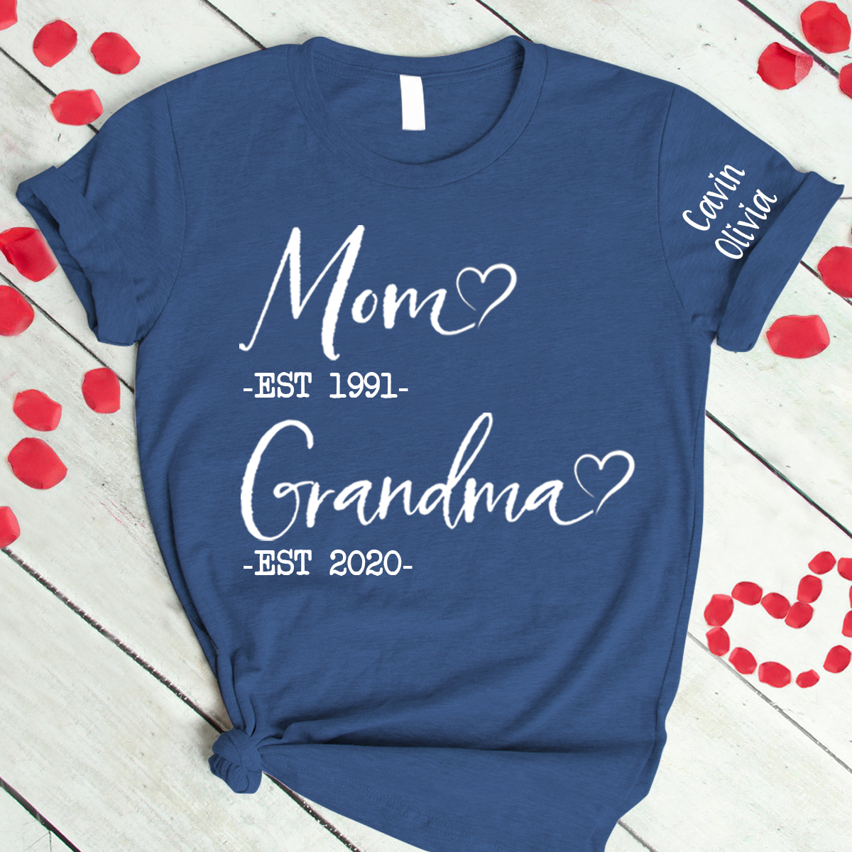 Custom Mom Grandma Est With Grandkids T-Shirt, Personalized Mother's Day Shirt For Mom Grandma Mimi Nana Gigi Gaga