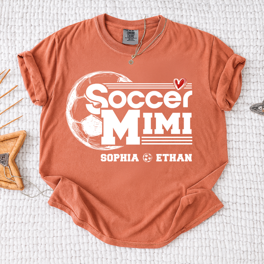 Comfort Colors® Soccer Mimi Shirt, Personalized Grandma Tee, Customize with Names