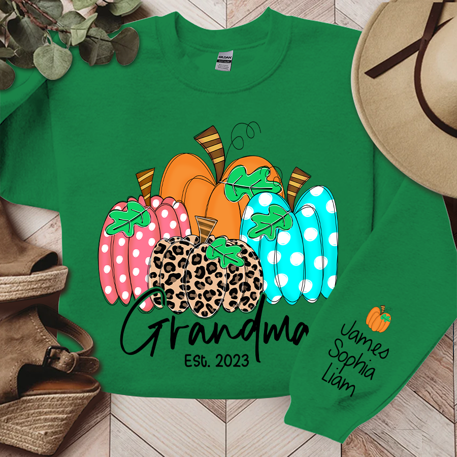 Grandma Est Pumpkin Fall Autumn, Custom Grandma & Kids Sweatshirt, Grandma Gift TH
