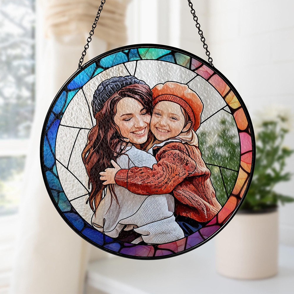 Personalized Mothers Day Gift For Mom, Custom Portrait Stained Glass, Mom Gift From Kids, Photo Glass Art Suncatcher, Mom Birthday Gifts
