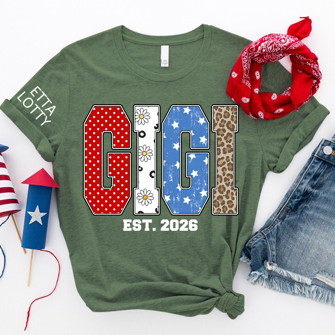 4th of July Gigi USA Flag Trendy Memorial Day Labor Day Daisy Gigi and Grandkids T-shirt