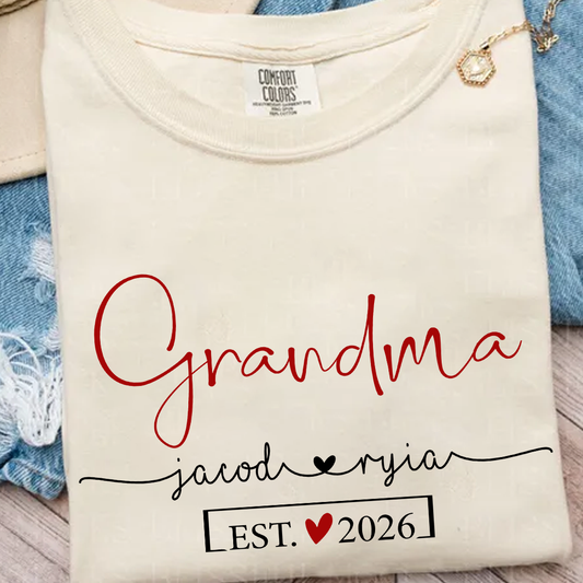 Personalized Grandma Comfort Colors T-Shirt With Kids Names, Custom Grandma Shirt EST Year, Vintage Style Family Sweatshirt, Thoughtful Keepsake For Grandma