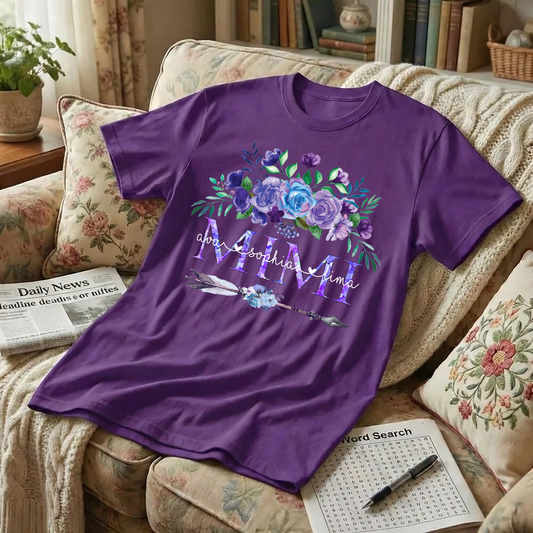 Comfort Colors Personalized Mimi T-shirt with Custom Names, Floral and Arrow Design, Customizable Gift for Mimi