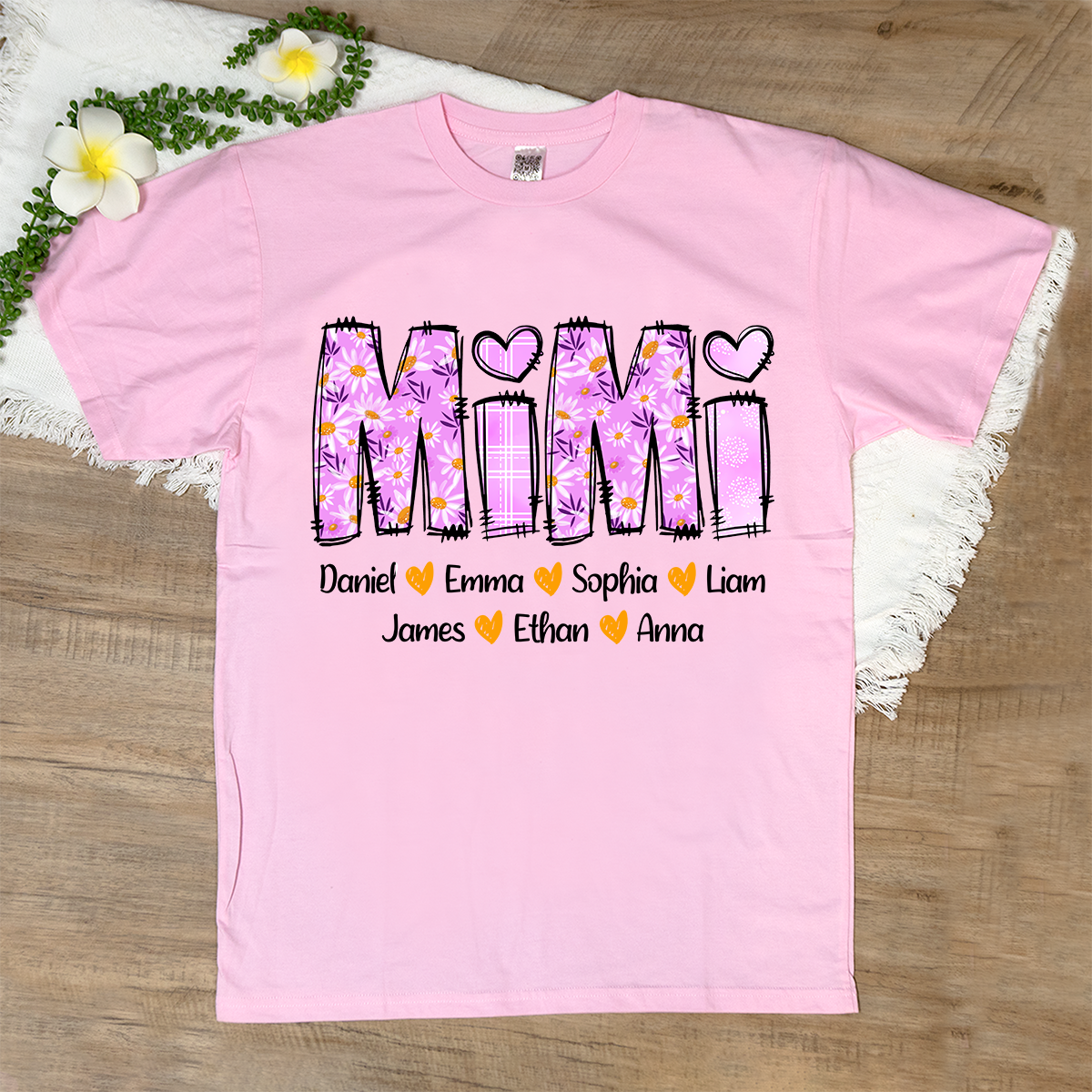 Personalized Mimi Daisy Shirt, Custom Nickname and Grandkids' Names T-Shirt