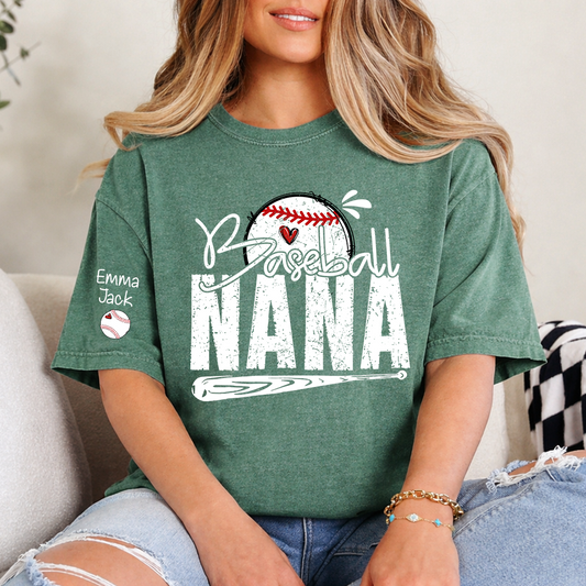 Baseball Nana Shirt Personalized with Kids Names, Game Day Sports T Shirt for Proud Grandma