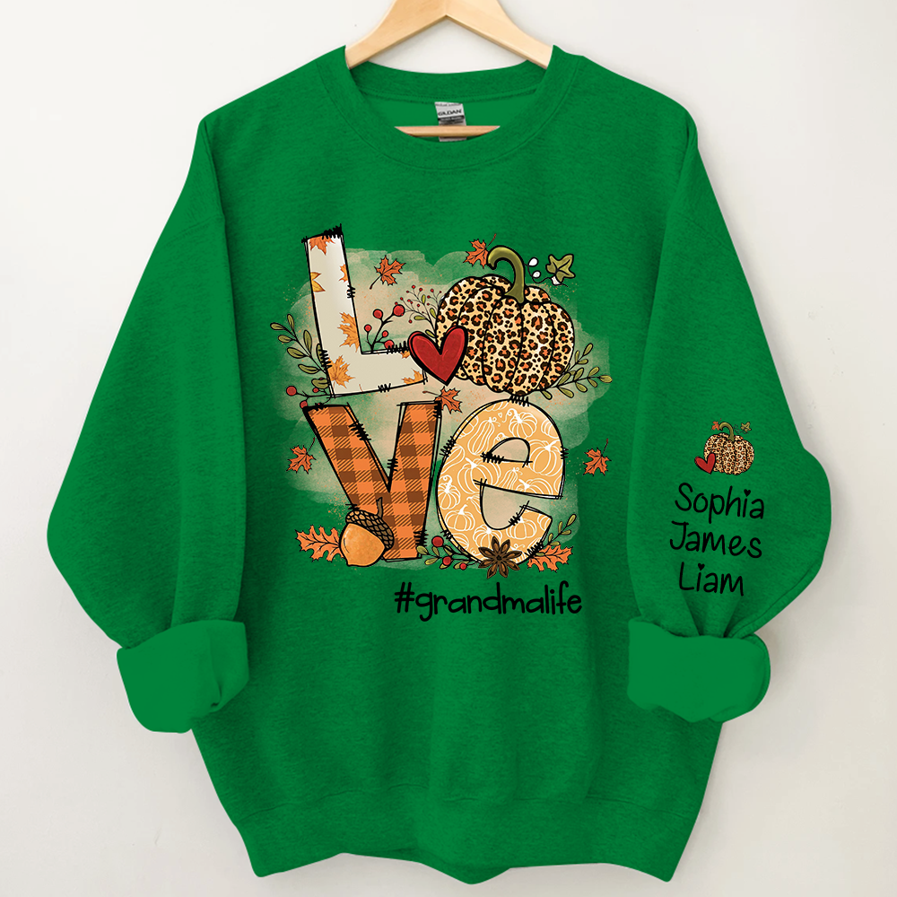 Personalized Grandma Life Fall Autumn, Love Pumpkin Autumn Sweatshirt, Grandma Gift TH