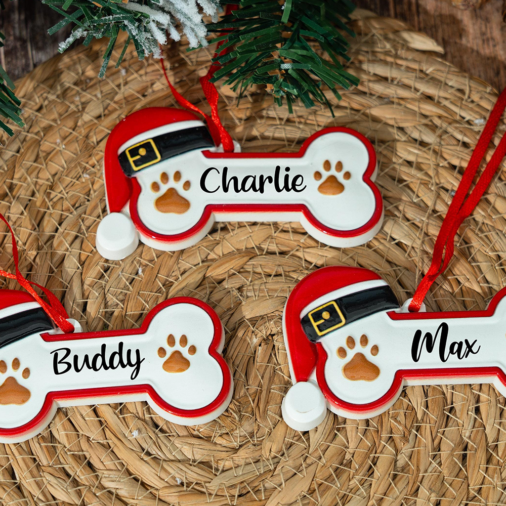 Custom Dog Ornament 2025 – Personalized Pet Name Bone Ornament, Cute Paw Print Christmas Decoration