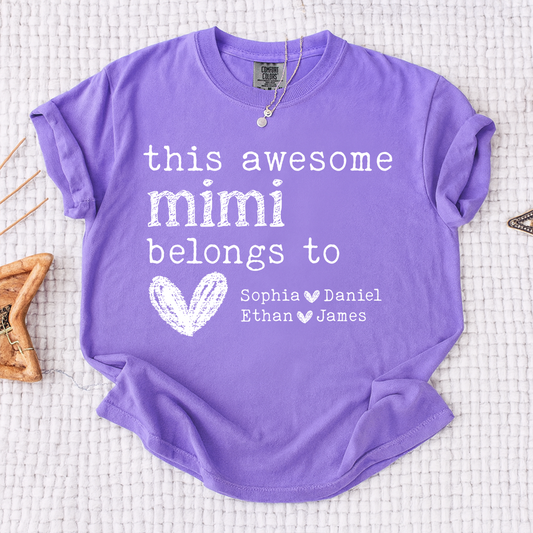Comfort Colors This Awesome Mimi Belongs To Shirt, Personalized Mimi T Shirt with Kids Names, Custom Grandma Gift, Cute Family Tee