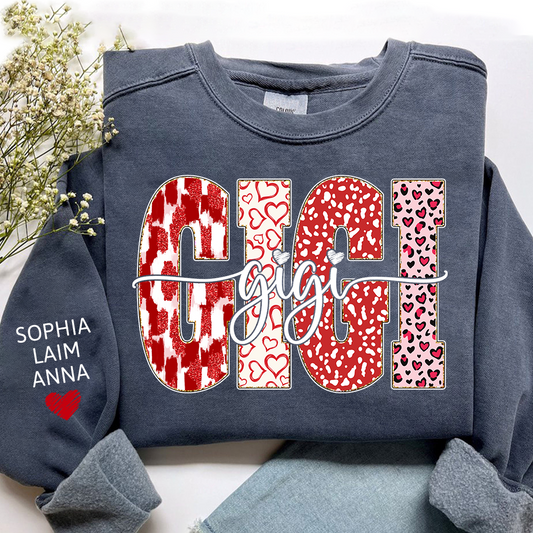 Personalized Valentine Gigi Heart Sweatshirt, Gifts for Grandma And Kids