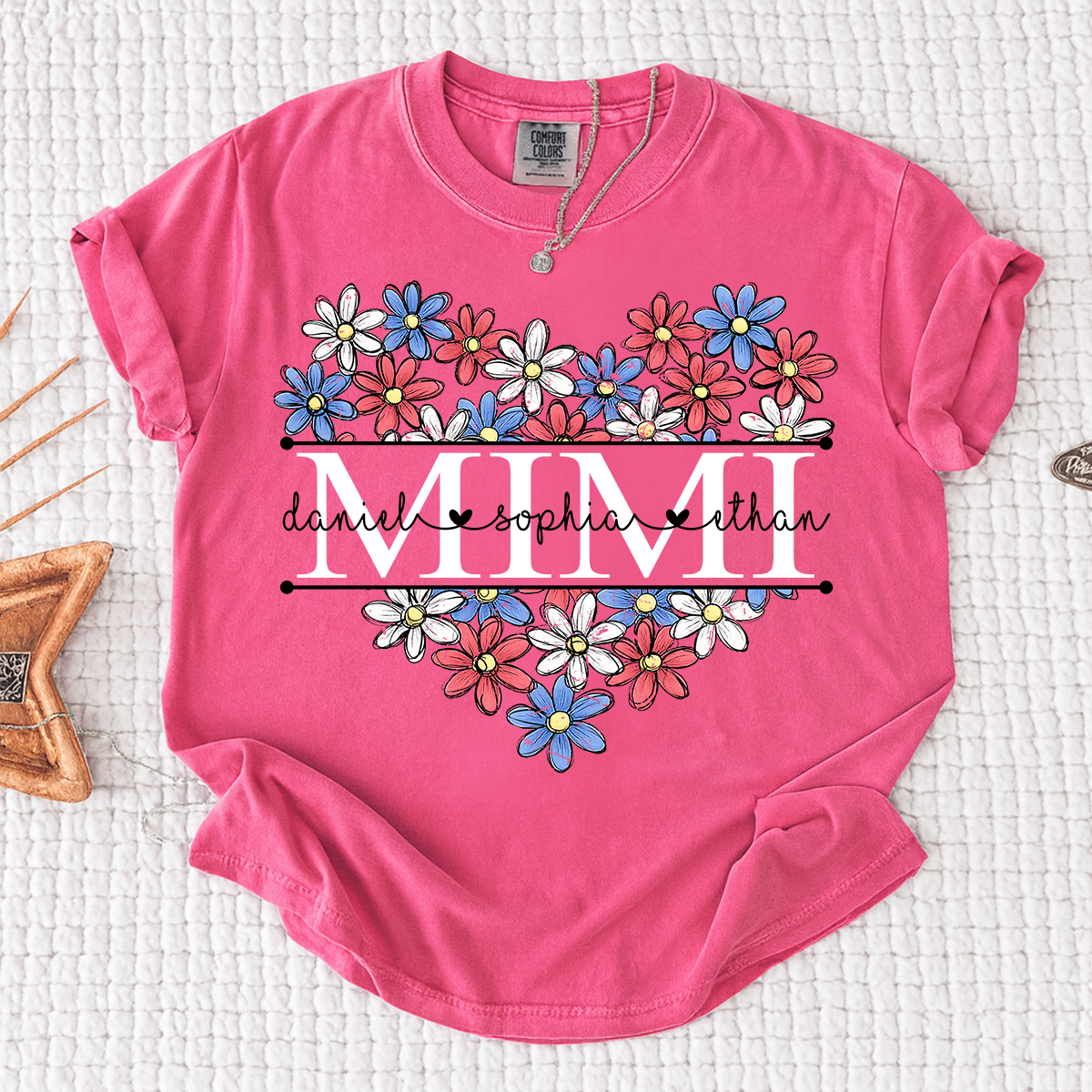 Comfort Colors® Mimi Shirt with A Unique American Flower Design, American Flag shirt, a gift for Grandma And Grandchildren