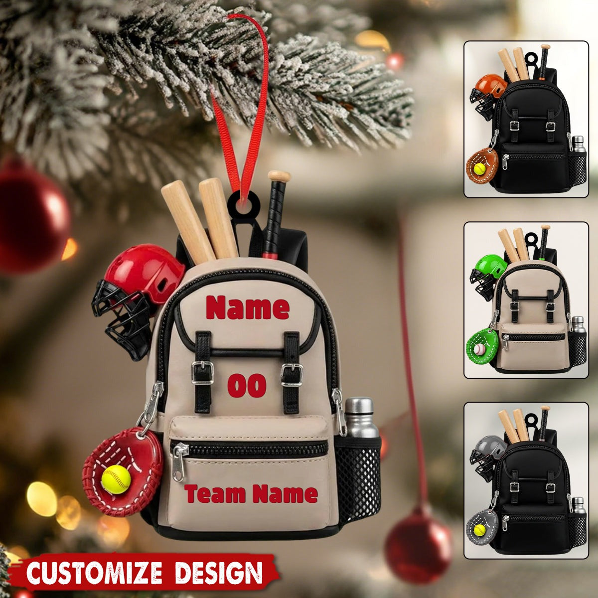 Personalized Baseball Backpack Ornament 2025 – Custom Name, Number & Team Christmas Gift for Players & Sports Fans Ornament