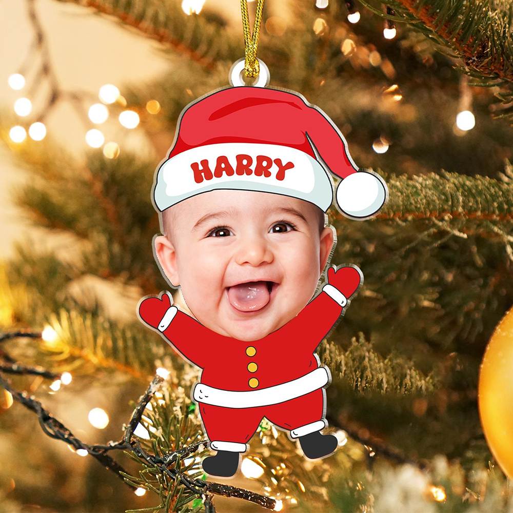 Personalized Christmas Acrylic Ornament With Baby Photo, Custom Holiday Tree Decoration
