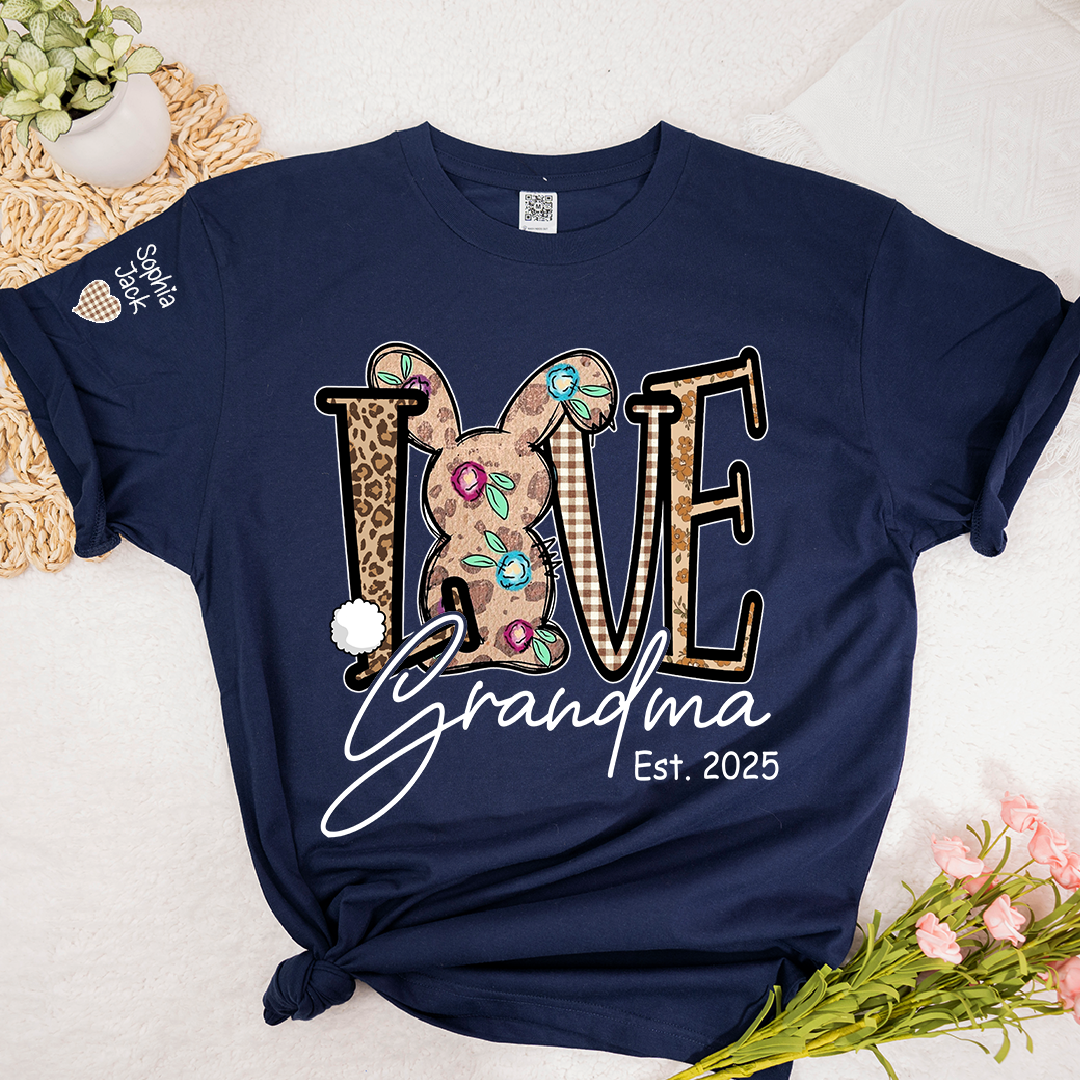 Personalized Love Gigi Easter T Shirt, Bunny And Egg Design With Names For Grandma